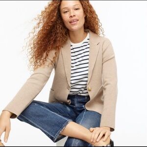 J. Crew Camille Shrunken Blazer Sweater Button pockets Heather Sand tan AW687 M